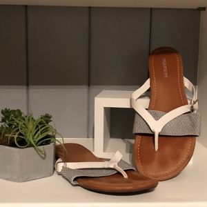 Silver and While flip flops